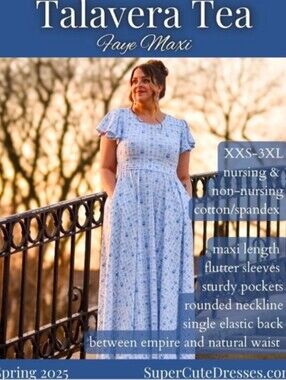 Super Cute Dresses Talavera Tea Blue White Tea Print Maxi Dress Cottagecore L